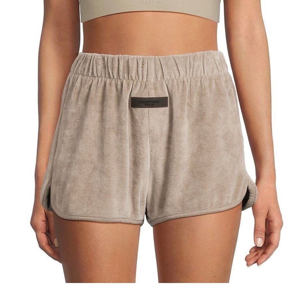 like new essentials fear of god velour shorts  in desert taupe size medium  $99+